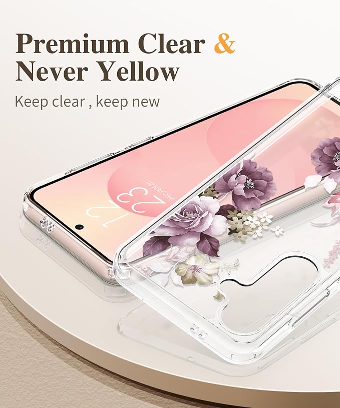 GVIEWIN for Samsung Galaxy S25 Plus Case, Clear Floral Slim Shockproof Protective Women Phone Case, Non-Yellowing, with Screen Protector & Camera Lens Protector for S25 Plus 6.7", Cherry Blossoms | Non Yellowing, Floral, Hard, Shockproof