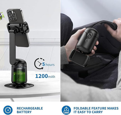 Auto Face Tracking Tripod, AI Phone Gimbal Stabilizer with Remote and Gesture Control, 360° Rotation, No App, 1200mAh Battery, 5-Hour Runtime, Cell Phone Photo and Video Kits Stand for Live Recording