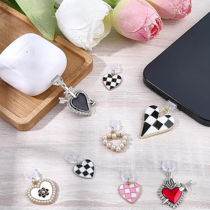 8Pcs Charms for E-Reader 8 Styles Heart Dust Plug Charm Compatible with Type C Charging Port Kindle Phone Accessories Gift for Book Lover Readers Men Women Halloween