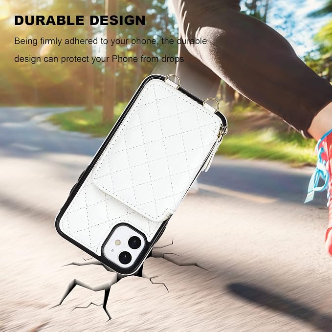 Bocasal Crossbody Wallet Case for iPhone 11, RFID Blocking PU Leather Zipper Handbag Purse Flip Cover, Kickstand Folio Case with Card Slots Holder Wrist Strap Lanyard 6.1 Inch (White)