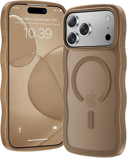for iPhone 17 Pro Case Cute Brown,Fits MagSafe,Matte Skin Feeling Back,Curly Wave Edge,Slim & Durable & Stylish,Cover Military-Grade Protection