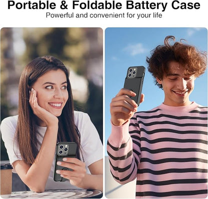 GIN FOXI Battery Case for iPhone 14 Pro Max/14 Plus/13 Pro Max/12 Pro Max, Rechargable Charging Case with Stand 8000mAh Portable Extended Case Cover for 14 Pro Max,14Plus,13/12Pro Max Black