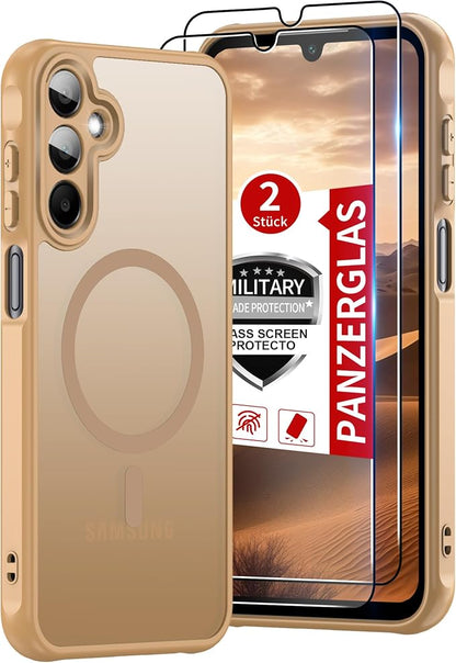 for Galaxy A15 5G Phone Case: Compatible for Samsung A15 5G Case [magsafe Fit] with 2PC Tempered Glass Screen Protector,Frosted Translucent Soft-Touch Skin & Military-Grade Protection for A 15,Gold
