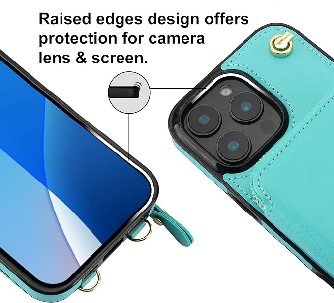 Bocasal Crossbody Wallet Case for iPhone 16 Pro Max, RFID Blocking Leather Purse Case with Card Holder, Protective Handbag Flip Cover with Zipper Wrist Strap Lanyard for Women 5G 6.9 Inch (Mint Green)