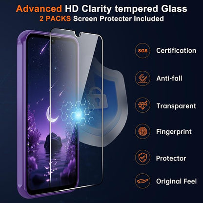 for Galaxy A15 5G Phone Case: Samsung A15 Phone Case with 2PC Tempered Glass Screen Protector, Wireless Charging Samsung A15 5G Case Matte Translucent Soft-Touch & Shockproof Funda para A 15,Purple