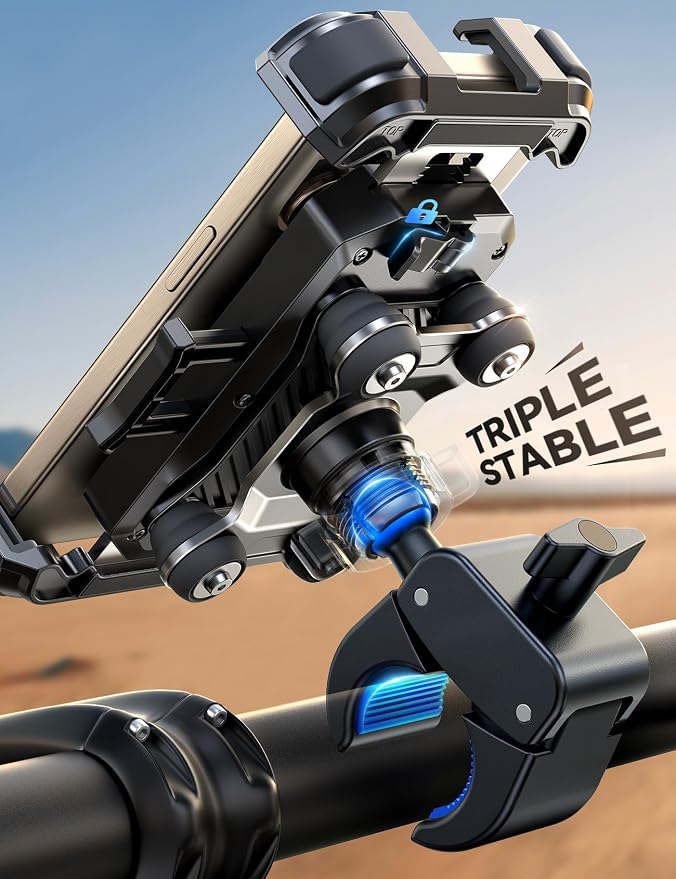 JOYROOM Motorcycle Phone Mount Holder - [Dual Vibration Dampener] 150mph Anti-Shock Phone Holder for Motorcycle [Upgrade Metal Handlebar Clamp] - Bicycle Bike Phone Holder Mount for 4.7-7" Cell Phones