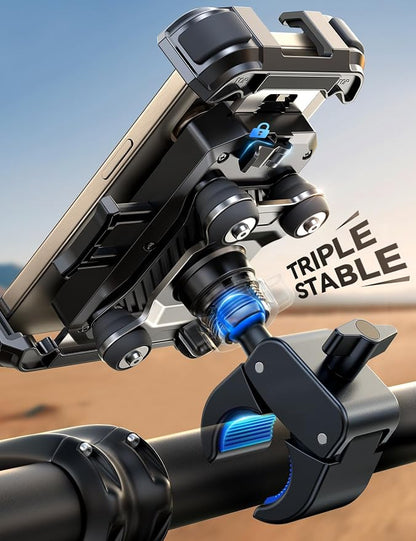 JOYROOM Motorcycle Phone Mount Holder - [Dual Vibration Dampener] 150mph Anti-Shock Phone Holder for Motorcycle [Upgrade Metal Handlebar Clamp] - Bicycle Bike Phone Holder Mount for 4.7-7" Cell Phones