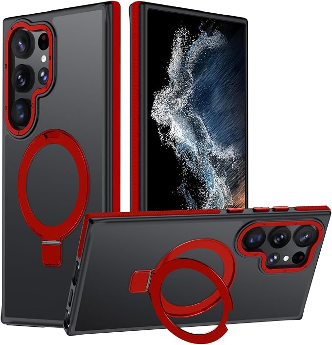 for Samsung Galaxy S22 Ultra Case, Magnetic Adjustable Ring Stand [Fit for Magsafe], [Military-Grade Shockproof Protection] Phone Case for S22 Ultra Case with Kickstand&Ring Holder (Red)