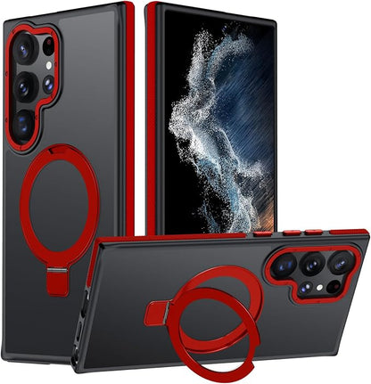 for Samsung Galaxy S22 Ultra Case, Magnetic Adjustable Ring Stand [Fit for Magsafe], [Military-Grade Shockproof Protection] Phone Case for S22 Ultra Case with Kickstand&Ring Holder (Red)