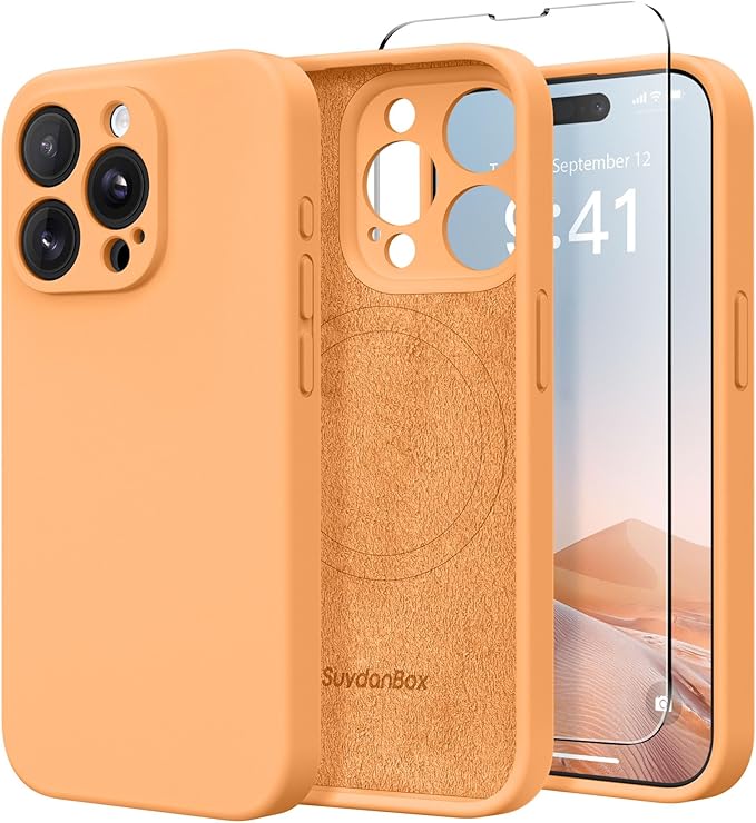 Magnetic for iPhone 15 Pro Case, Compatible with MagSafe, [Full Camera Protection][Screen Protector] Silicone Shockproof Protective Phone Case for iPhone 15 Pro 6.1", Cantaloupe