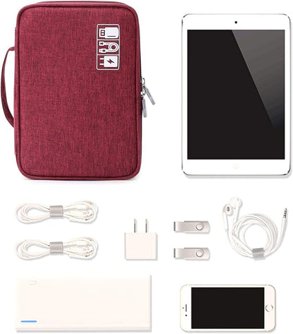 Lanola Travel Cable Organizer Bag, Electronic Accessories Case Portable Double Layer Cable Storage Bag for Cord, Charger, Flash Drive, Phone, SD Card,Personal Items - (Red)