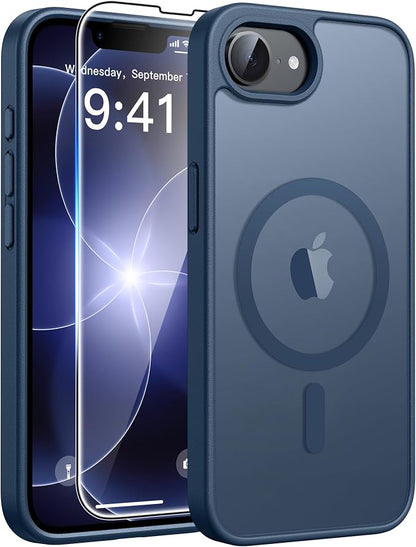 FNTCASE for iPhone 17e Case: iPhone 16e Phone Case [Compatible with Magsafe] Translucent Matte Cases with [Screen Protector] Military Grade Shockproof Protective Phone Cover - Blue