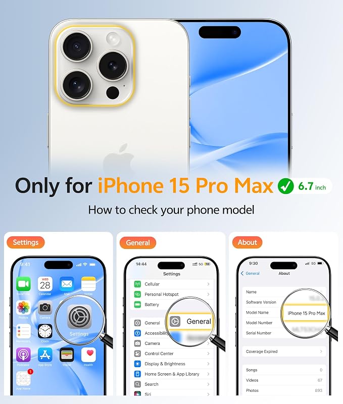 FNTCASE for iPhone 15 Pro Max Case, Fit for Magsafe, Glass Screen Protector | Full Camera Protection, Translucent Matte, 14FT Military Grade Drop Proof, Shockproof Protective Phone Cover, Ice Blue