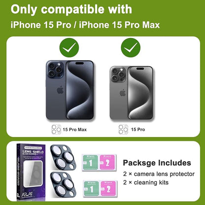 2-Pack Shatterproof Camera Lens Protector for iPhone 15 Pro/15 Pro Max |AR Tempered Glass Strong Adsorption Metal Camera Cover Screen(Inky blue)