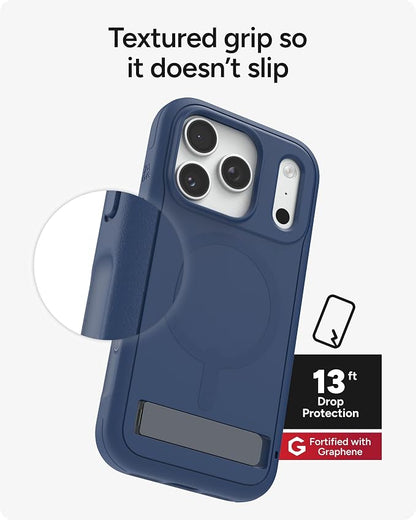 ZAGG Sedona Snap Case with Kickstand for iPhone 17 Pro - Navy Blue, Drop Protection (13ft/4m), Multi-Layer Protection, with Camera Button, MagSafe Phone Case with Impact-Absorbing Bumpers