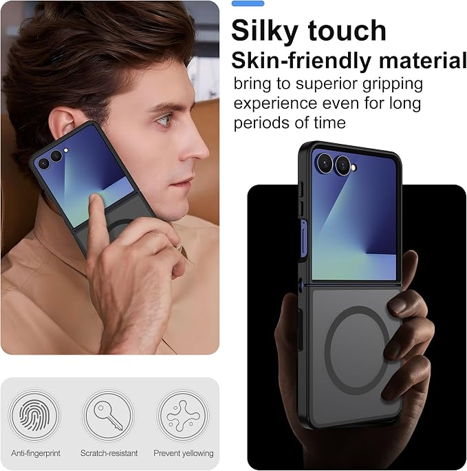 Pilaru for Samsung Galaxy Z Flip 7 case [Compatible with Magsafe] Translucent Matte Magnetic flip 7 Phone Case,Slim Thin Duty Shockproof Protection zflip 7 Case-Black