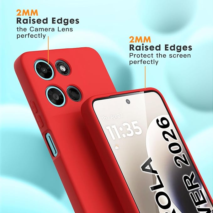 for Motorola Moto G Power (2026) Case, 2 Pack Tempered Glass Screen Protectors, Soft TPU Silicone Shockproof Gel Cover-Red