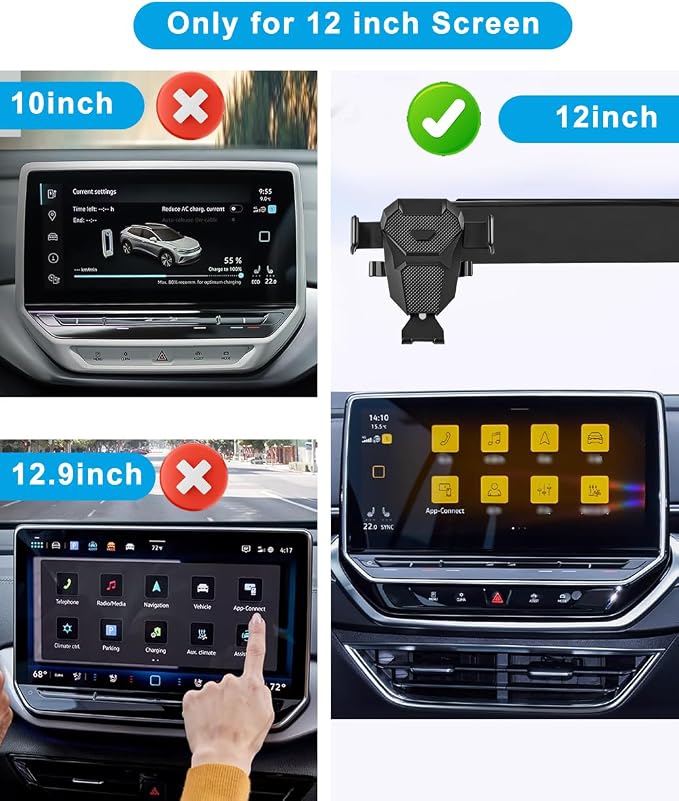 Car Phone Holder for VW/Volkswagen ID.4/ID4 Accessories 2021-2024 2022 2023 Only for 12inch Screen Phone Mount Cell Automobile Cradles Hands-Free 360 Degree Rotation