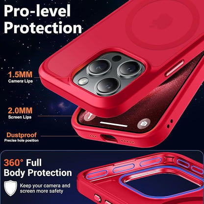 MOCCA Strong Magnetic for iPhone 15 Pro Case, [Compatible with Magsafe][13FT Military Drop Protection] Slim Translucent Matte Shockproof Case for iPhone 15 Pro Phone Case 6.1'', Red