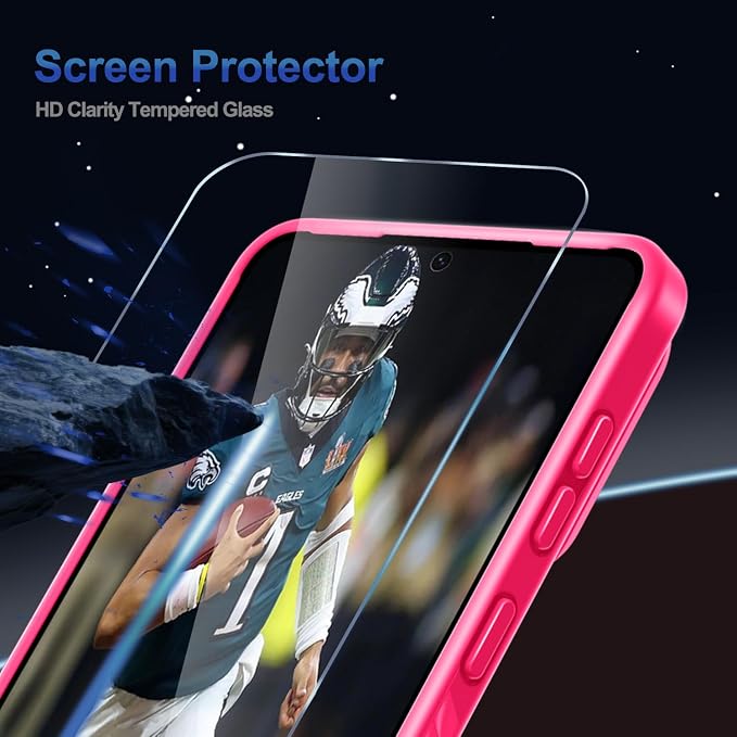 RMOCR for Samsung Galaxy S25 Edge Case with Screen Protector+Lanyard Wrist Strap,Magnetic Translucent Matte Rugged Slim Phone Cover Built in Invisible Kickstand [Fit for MagSafe],2025 Hot Pink
