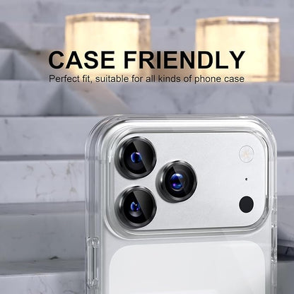 Choiche Compatible for iPhone 17 Pro/iPhone 17 Pro Max Camera Lens Protector, 9H Tempered Glass Camera Cover Screen Protector Metal Ring Decoration Accessories (Black)