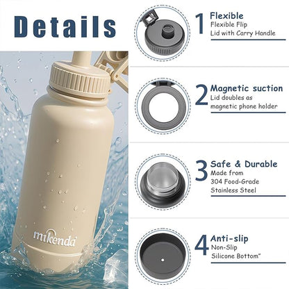 32oz Insulated Tumbler with Magnetic Phone Holder, Gym Water Bottle | Leak Proof Lid, 24hr Cold & 12hr Hot, Non-Slip Base | Travel Mug, Reusable & Eco-Friendly (cream white, 32, ounces)