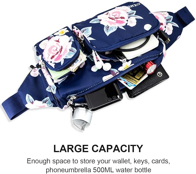 CXWMZY Fanny Packs For Women & Men, Waist Bag Hip Bum Bag Strap Extension Large Capacity Easy Carry Any Phone Passport Wallet for Outdoors Workout Traveling Casual Running Hiking Cycling Dog Walking