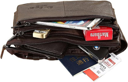 Hebetag Leather Fanny Pack Waist Bag for Men Women Outdoor Travel Hunting Hiking Camping Hip Bum Belt Cell Phone Purse Wallet Pouch, Coffee