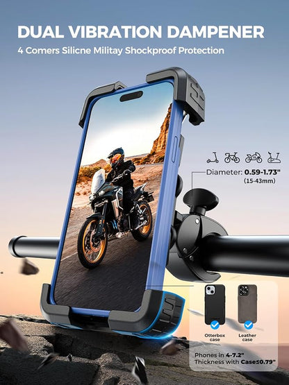 Bovemanx Motorcycle Phone Mount Holder, [150mph Wind Anti-Shake][7.2inch Big Phone Friendly] Bike Phone Holder, Motorcycle Handlebar Cell Phone Clamp, Compatible with iPhone 16 Pro Max, Tangerine