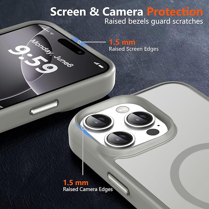 MOCCA Strong Magnetic for iPhone 16 Pro Phone Case, [Compatible with Magsafe][16FT Mil-Grade Drop Protection] Slim Thin Translucent Matte Protective Cover Case for iPhone 16 Pro Case, Titanium Gray
