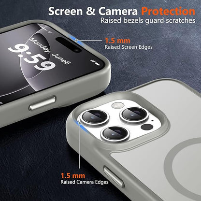 MOCCA Strong Magnetic for iPhone 16 Pro Phone Case, [Compatible with Magsafe][16FT Mil-Grade Drop Protection] Slim Thin Translucent Matte Protective Cover Case for iPhone 16 Pro Case, Titanium Gray