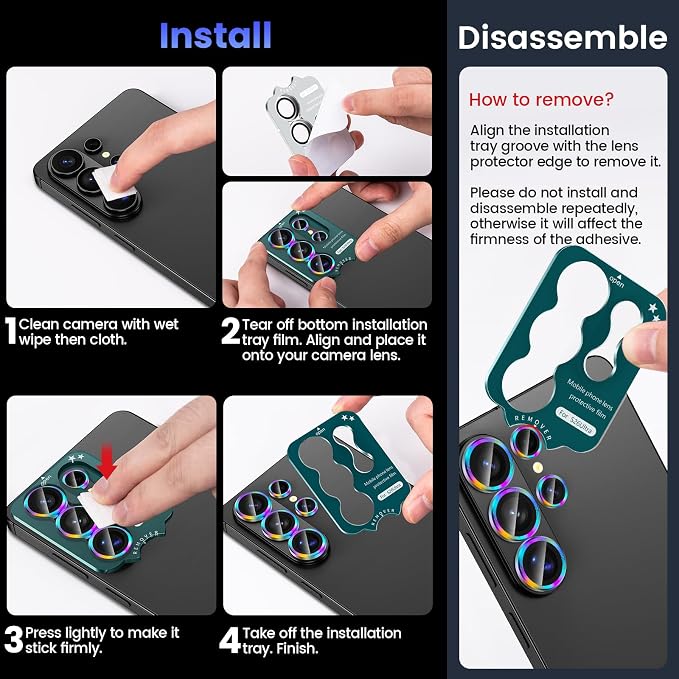 Tensea (3+2PCS Compatible with Samsung Galaxy S26 Ultra Camera Lens Protector, 9H Tempered Glass Camera Cover Screen Protector Metal Individual Ring [Installation Tray][Case Friendly]