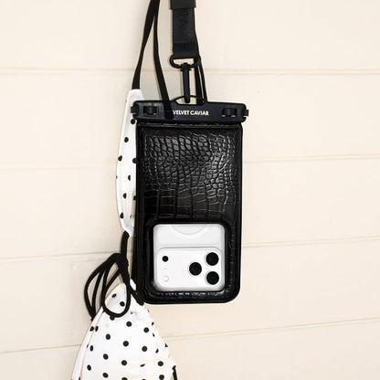 VELVET CAVIAR Waterproof Phone Pouch with Lanyard | IP68 Floating Case for iPhone & All Phones | Dry Bag for Snorkeling, Beach, Kayaking | Travel & Cruise Essentials for Women (Black Croc)