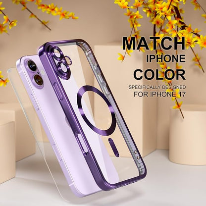 Misea Magnetic for iPhone 17 Case Compatible with MagSafe [Never Yellowing] [Military Grade Drop Protection] Full Camera Lens Protector Plating Soft Clear Phone Case for Women, Deep Purple