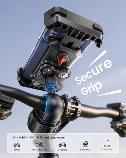 LOXP Anti-Shake Motorcycle Phone Mount - 2026 Dual Vibration Dampener, Universal Bike Phone Holder for iPhone 17/16/15/14/13 Series & Android 4.7-7”, Handlebar Mount for Bicycle/Motorbike/Scooter