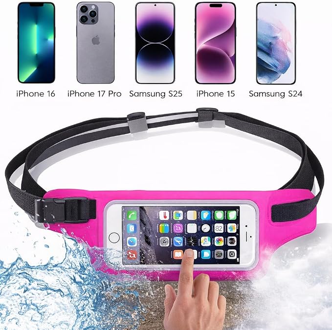 Ultimate Pink Waterproof Running Swimming Belt: Phone & Essentials Holder for Gym, Beach, Kayaking, Ski! Fits iPhone, Samsung - Touchscreen, IPX8 Rated Dry Waist Pouch - Adventure-Ready Performance!