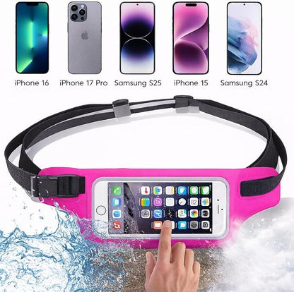 Ultimate Pink Waterproof Running Swimming Belt: Phone & Essentials Holder for Gym, Beach, Kayaking, Ski! Fits iPhone, Samsung - Touchscreen, IPX8 Rated Dry Waist Pouch - Adventure-Ready Performance!