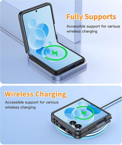 FNTCASE for Samsung-Galaxy Z-Flip-7 Magnetic Case:Translucent Matte Textured Military Grade Drop Protection Phone Cover - Durable Rugged Shockproof Protective Bumper Cases