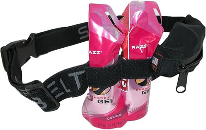 SPIbelt Performance Running Belt for Adults, Expandable Pocket, Energy Gel Loops, Adjustable Waist, No Bounce, Black with Black Zipper (Pack of 2)