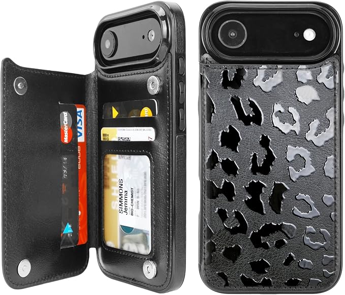 uCOLOR for iPhone 17 Air Wallet Case with Card Holder PU Leather RFID Blocking Design iPhone Air flip case for Women Men Magnetic Clasp Kickstand Design 6.5 inch (Black Leopard)