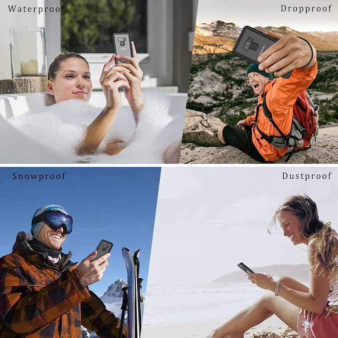 Lanhiem for Galaxy Note 9 Phone Case, IP68 Waterproof Dustproof Shockproof Case with Built-in Screen Protector, Full Body Underwater Protective Clear Cover for Samsung Galaxy Note 9, Black