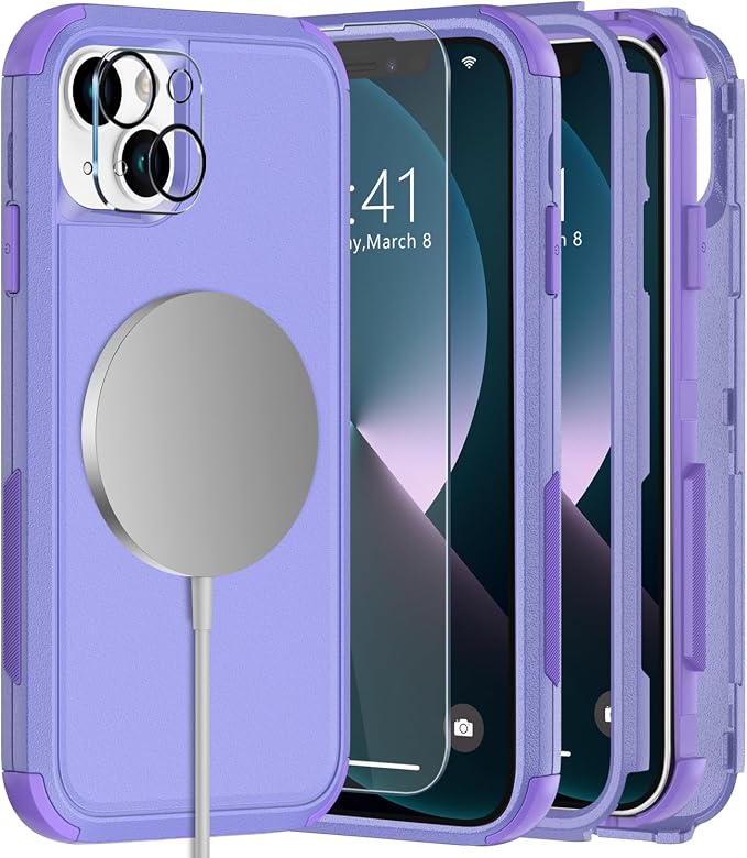 Diverbox for iPhone 13 Phone Case,iPhone 13 Magnetic Case [with Screen Protector & Camera Lens Protector ] Heavy Duty Phone Case for iPhone 13 (Magnetic Purple)