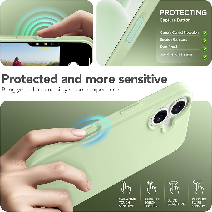 GONEZ Magnetic for iPhone 17 Case, Compatible with MagSafe, [Screen Protector + Camera Lens Protector], Liquid Silicone Anti-Scratch Shockproof Protective Phone Case 6.3 inch, Green
