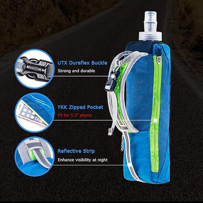 AONIJIE Quick Grip Handheld Water Bottle for Running, Hand Strap Hydration Pack with 500ml Handheld Soft Flask Water Bottle (Black)