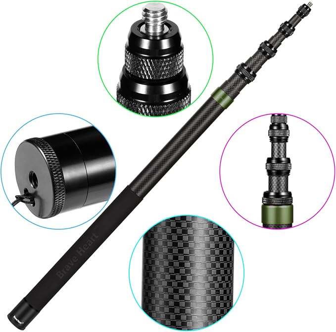 118"/3m, 9.8ft Extended Super Long Invisible Carbon Fiber Selfie Stick for Insta360 X5 X4 X3 ONE X2, R, X, GO 3S 3 2 Action 360 Camera Accessories (17 to 118") (Green)
