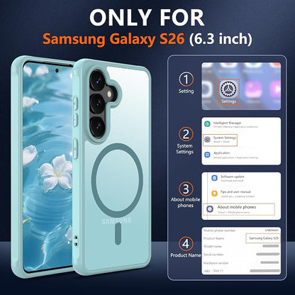 for Samsung Galaxy S26 Phone Case: Samsung S26 Case [Mag-Safe Fit] with 2PC HD Screen Protector,Frosted Translucent S26 Case Soft-Touch Skin Protection for Galaxy S26 Cover,Mint Greenn