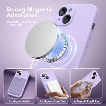 Magnetic for iPhone 15 Plus Case, Compatible with MagSafe, [Full Camera Protection][Screen Protector] Silicone Shockproof Protective Phone Case for iPhone 15 Plus 6.7", Clove Purple