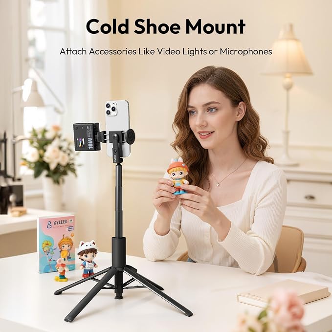 ULANZI MT86 60" Automatic Phone Tripod Stand with Bluetooth Remote, Adjustable Auto‑Open Selfie Stick for iPhone Android, Portable Extendable Travel Tripod for Selfie/Vlogging, Black