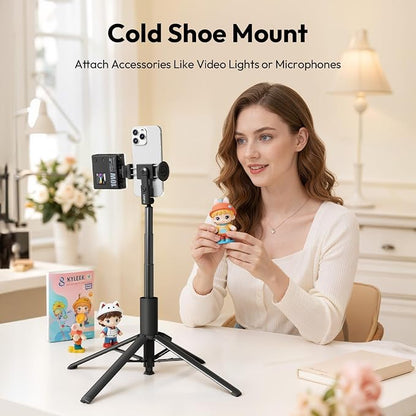 ULANZI MT86 60" Automatic Phone Tripod Stand with Bluetooth Remote, Adjustable Auto‑Open Selfie Stick for iPhone Android, Portable Extendable Travel Tripod for Selfie/Vlogging, Black
