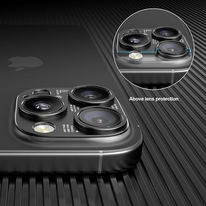 2025 Upgraded 2 PACK for iPhone 14/15/16 Pro & Pro Max Camera Lens Protector (No Glass Lens Coverage), Metal Cover with Engraved Camera Parameters- Black